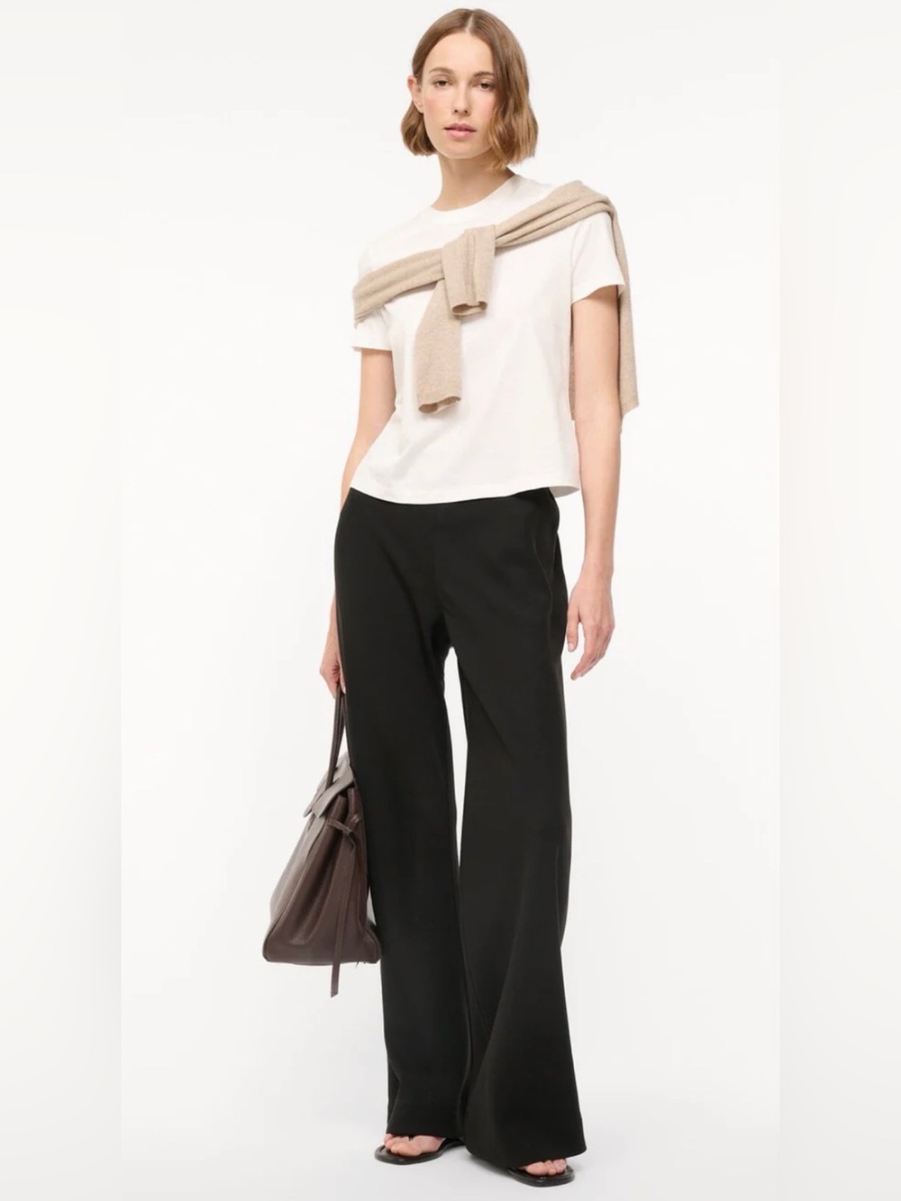Staud Stroll Reversible Classic Wide-Leg Black Pants- satin/ crepe